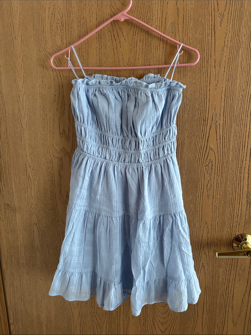 Light Blue Strapless Smocked Tiered Sundress